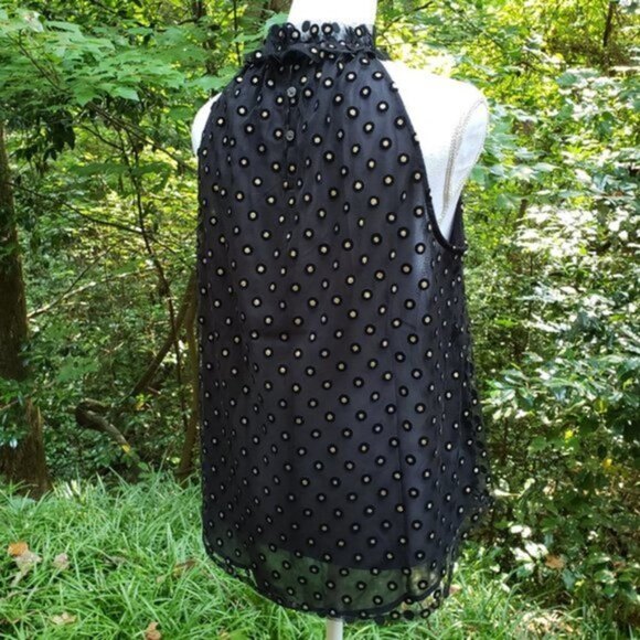 LOFT Black and Gold Clip Dot Velvet Embroidered Mesh Sleeveless Blouse Top (NWT) - Picture 5 of 8